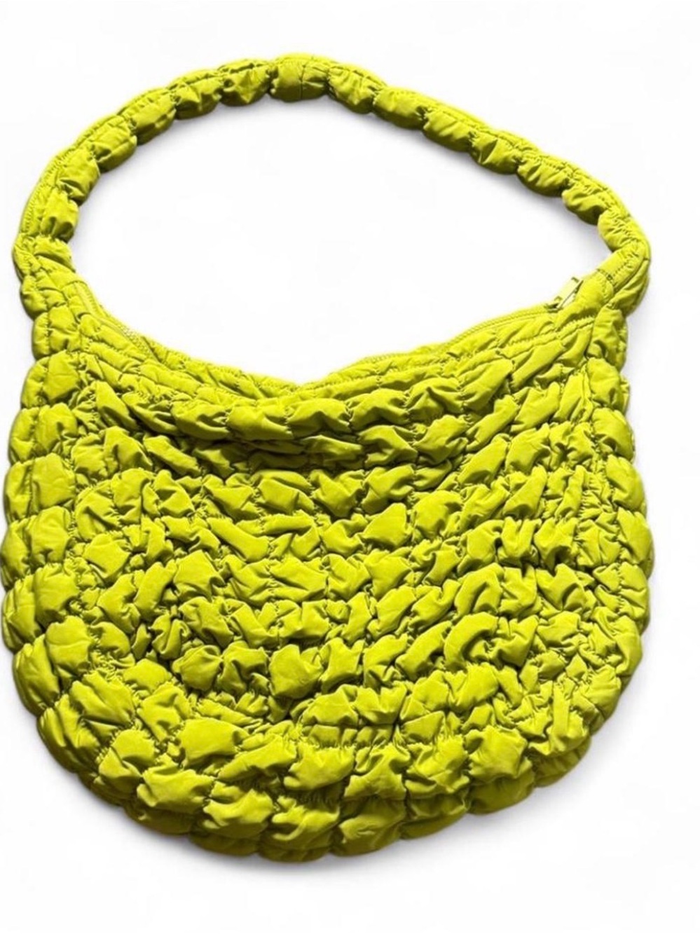 Woven Quilted Hobo Bag - Lime Green